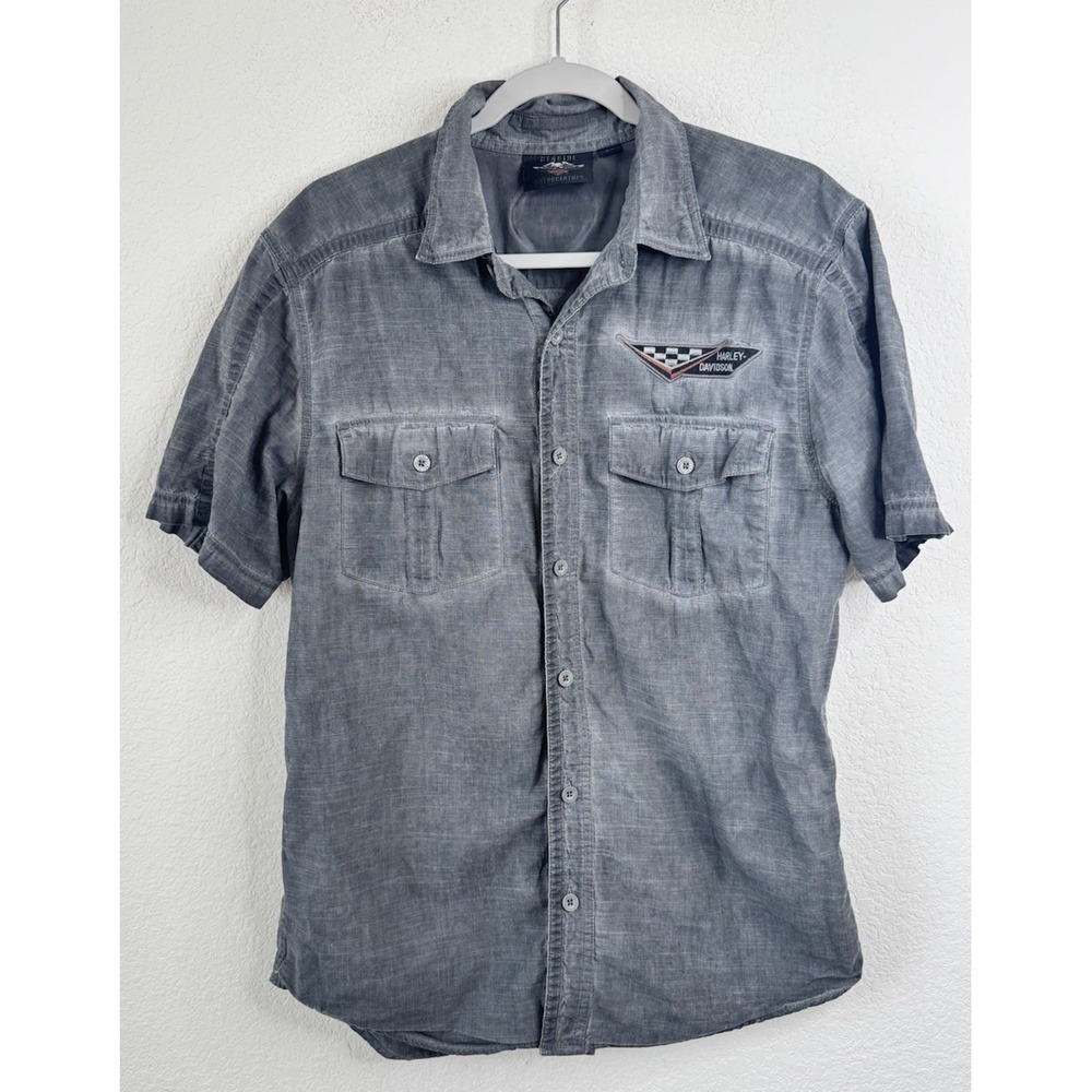 Harley-Davidson Genuine Motorclothes Button Up Shirt Men's‎ M Gray Short Sleeve